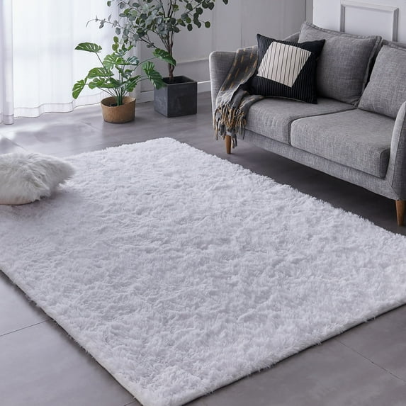 BRICHOEE 8 x 10 Shag Area Rugs, Soft Indoor Modern Nursery Rug, White Plush Shaggy Throw Carpets for Boy and Girls Room Dorm Living Room