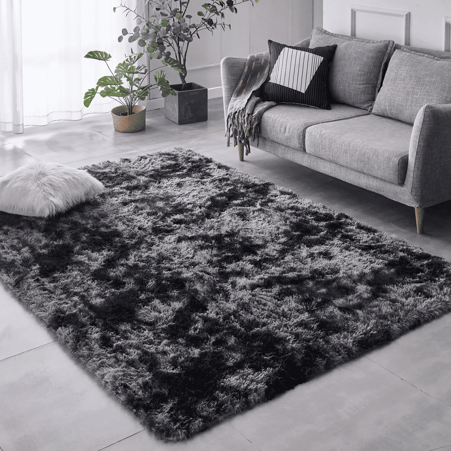 BRICHOEE 8 x 10 Shag Area Rugs, Soft Indoor Tie-Dyed Dark Grey Modern Nursery Rug, Plush Shaggy Throw Carpets for Boy and Girls Room Dorm Living Room