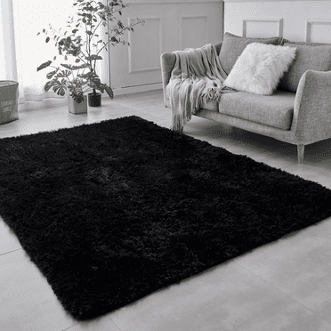 BRICHOEE Black Shag Area Rug, 4'x6' Indoor Ultra Soft Plush Rugs for Living Room, Non-Skid Modern Nursery Faux Fur Rugs for Home Decor