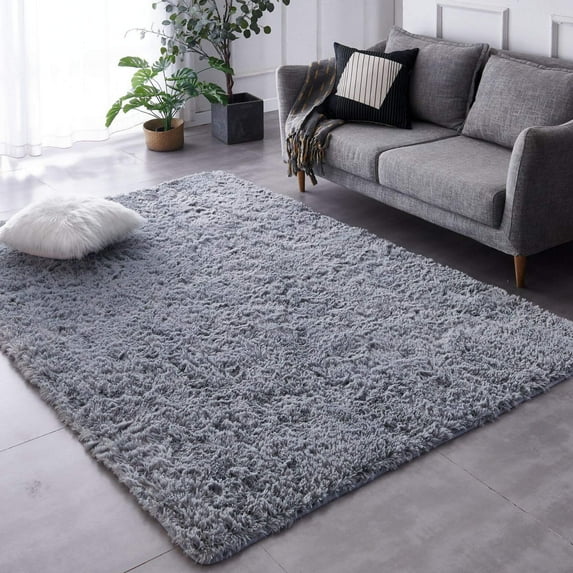 BRICHOEE Grey Shag Area Rug, 5x7 Ft Anti-Skid Indoor Modern Rug, High Pile Soft Throw Rug for Bedroom Nursery Room Living Room