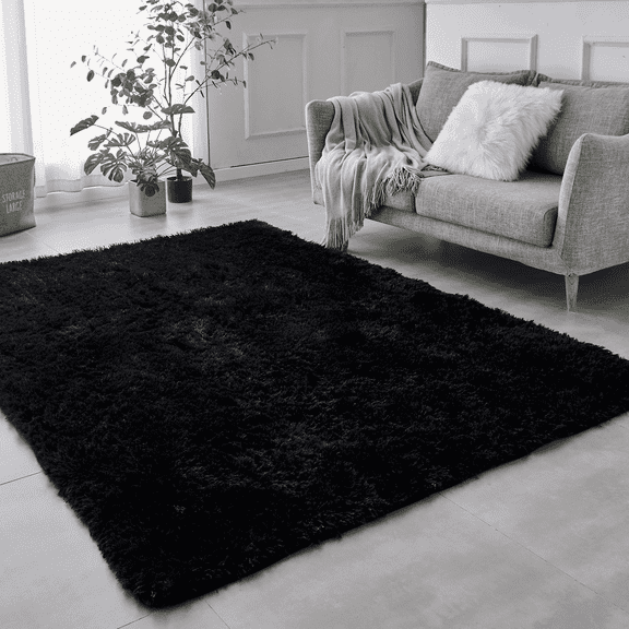BRICHOEE Large Shag Area Rug, 9'x12' indoor Modern Soft Plush Rugs for Living Room Bedroom Kids Room Nursery Home Carpet Decor Black