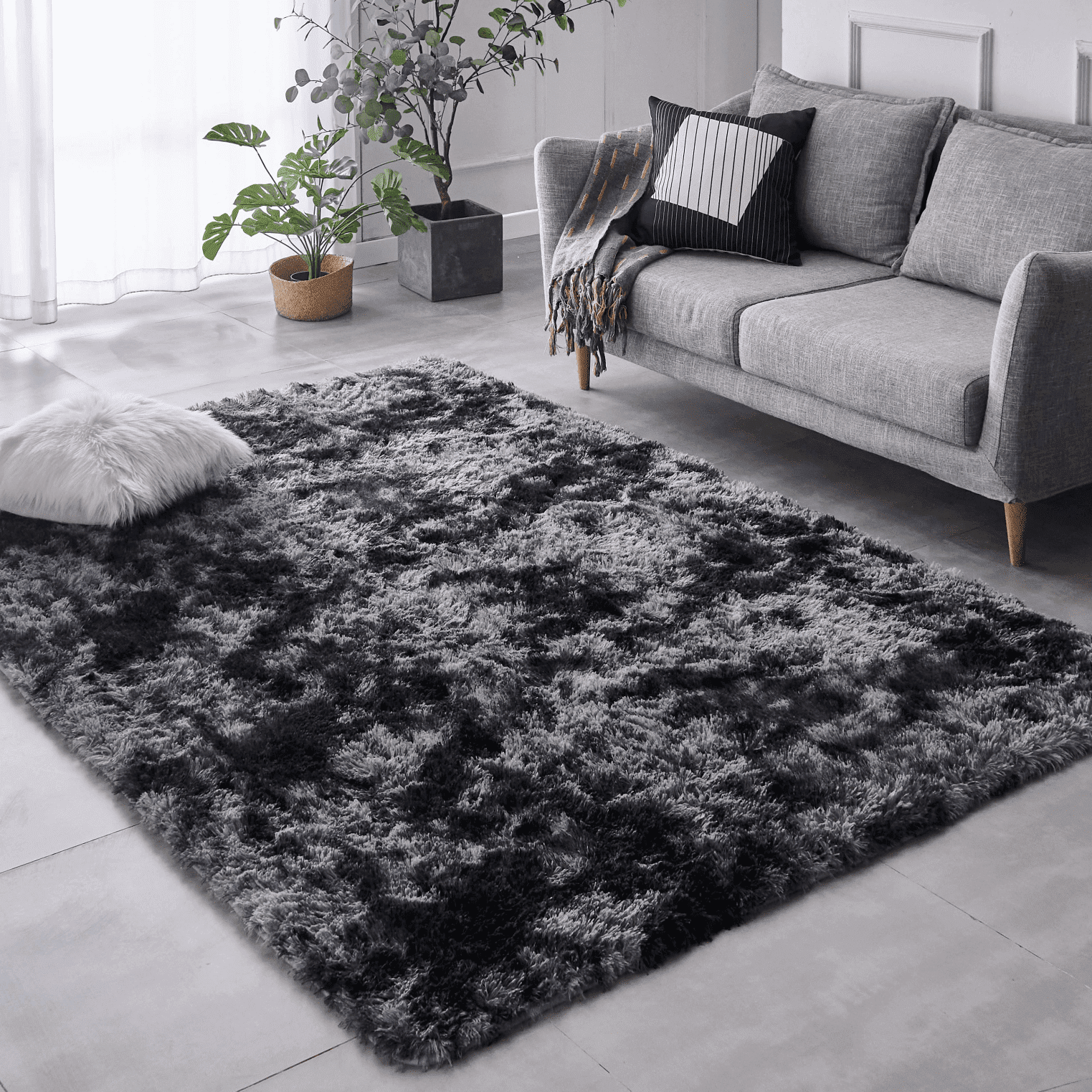 BRICHOEE Large Shag Area Rug, 9'x12' indoor Modern Soft Plush Tie-Dyed ...