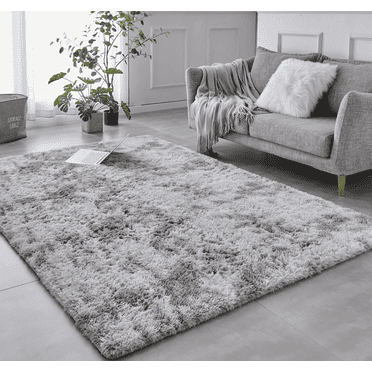 BRICHOEE Shag Area Rug, 5x7 Ft Tie-Dyed Light Grey Anti-Skid Indoor Modern Rug, High Pile Soft Throw Rug for Bedroom Nursery Room Living Room