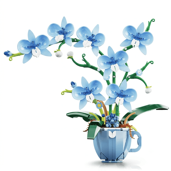 BRICK Cup Potted Blue Orchid Building Blocks Set, Orchid Assembly Kit, compatible with LEGO Flower Botanical Home Decor and as a Gift - 567Pcs