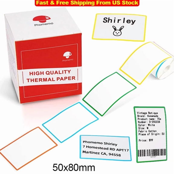 BRICK- Thermal White Label Stickers Colorful Border Name Tag Labels For M110 M120 M220