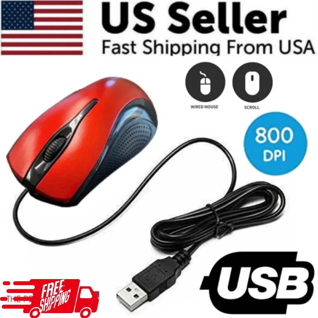 BRICK- Usb 2.0 Optical Wired Scroll Wheel Mouse For Pc Laptop Notebook Desktop Red Mice