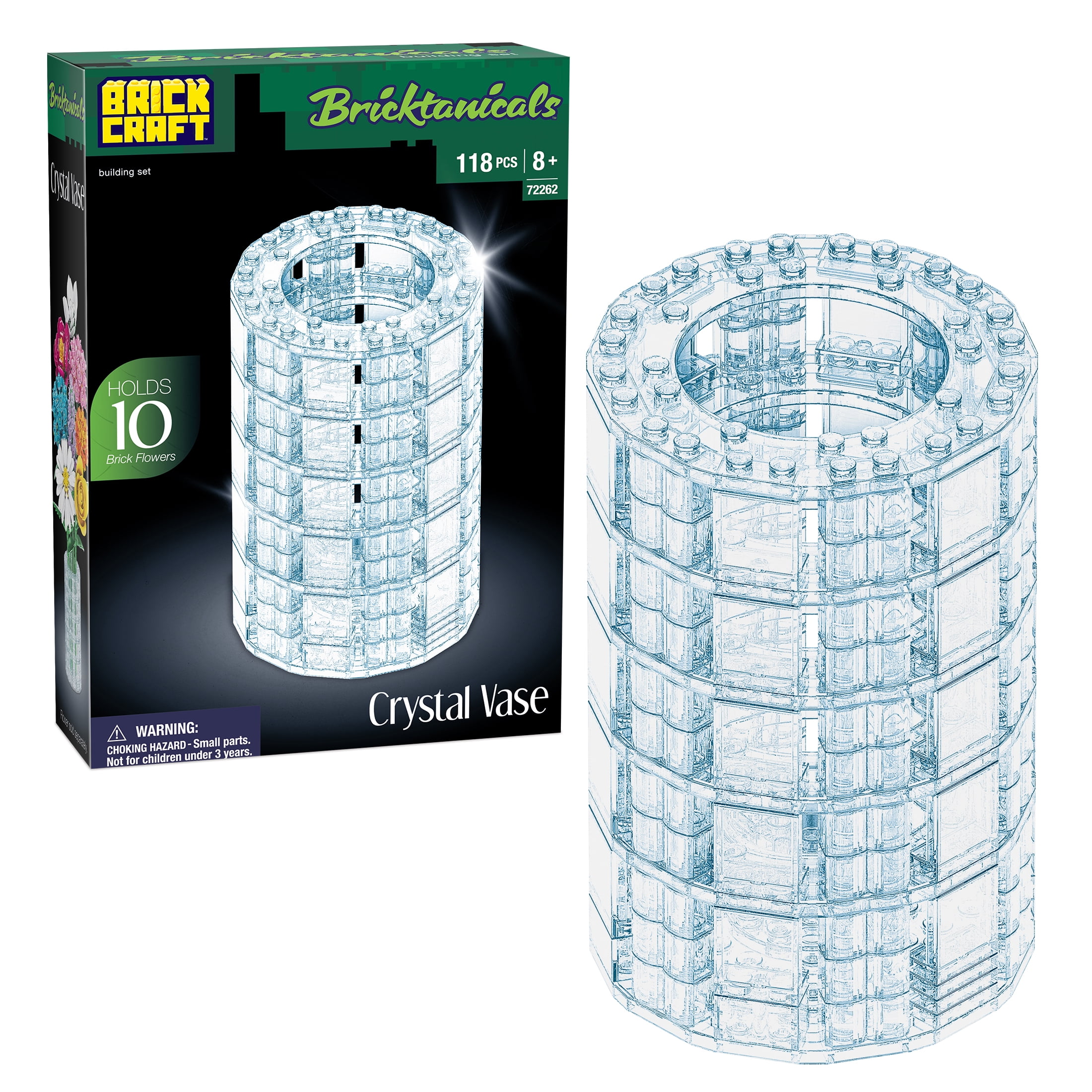 Brickcraft, Crystal Vase Building Kit, 118 Pieces, Clear Display