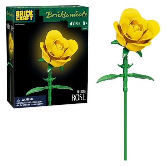 Brickcraft Yellow Rose Building Kit (46-Piece Set), Bricktanicals Collection, Elegant Floral Display, Perfect for Gifting or Home Dcor