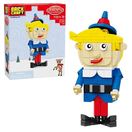 Brickcraft Rudolph the Red-Nosed Reindeer Hermey the Elf Brick Building Kit (115-Piece Set), Christmas Decoration, Collectible Holiday Figure, Nostalgic Gift