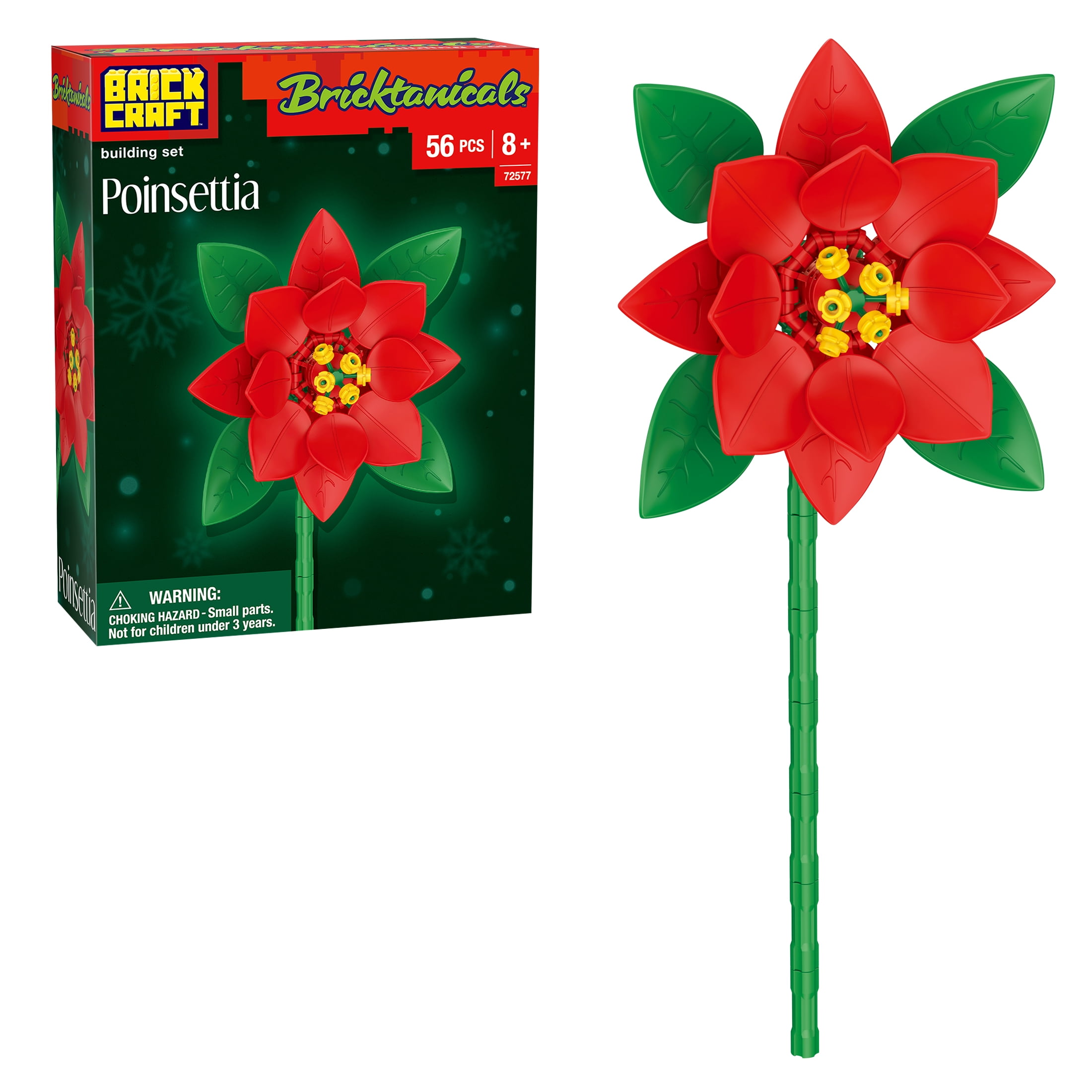Brickcraft Bricktanicals Poinsettia Building Kit (56-Piece Set), Botanical Decoration, Holiday Collectible, Festive Brick Flower