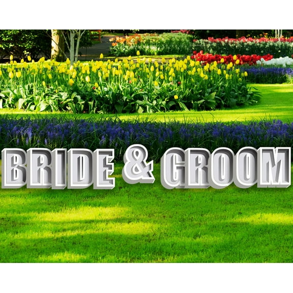 BRIDE & GROOM 24" White Tall Elegant Shadow Box Yard Letters Yard Signs For Wedding, Bridal Shower
