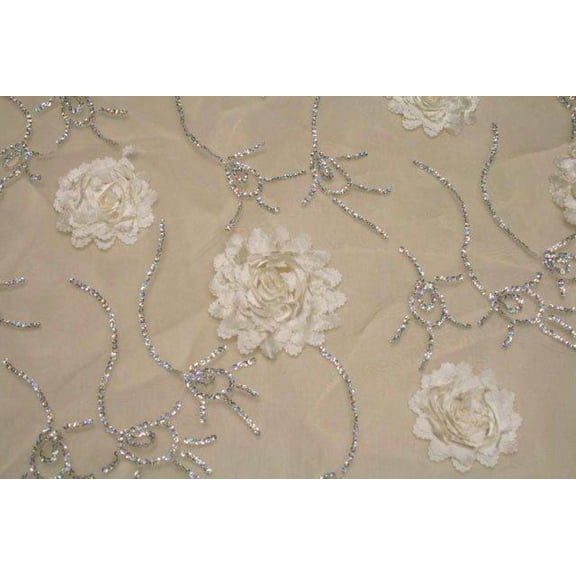 BRIDELY Embroidered Sheer Mesh Fabric, 58 Inch. in Width, Sample 3x3 Inch / Ivory