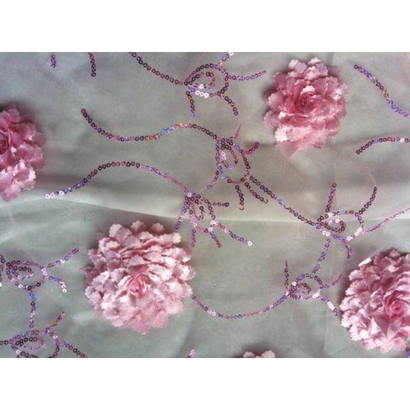 BRIDELY Embroidered Sheer Mesh Fabric, 58 Inch. in Width, Sample 3x3 Inch / Pink