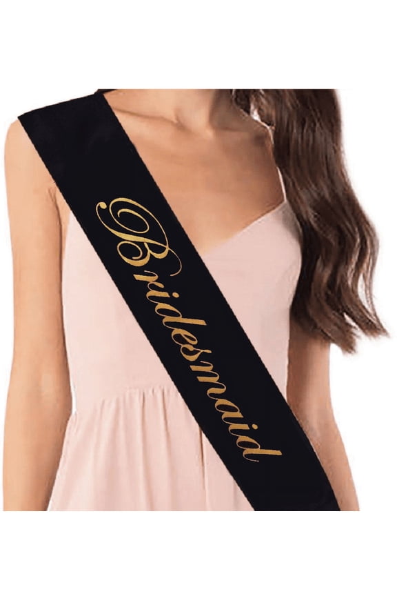 BRIDESMAID Bridal Shower party favor Bachelorette Party Sash Bridesmaid ribbon - BLACK with GOLD PRINT
