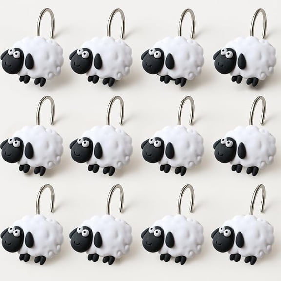 BRIG- 12 Pack Resin Sheep Shower Curtain Hooks