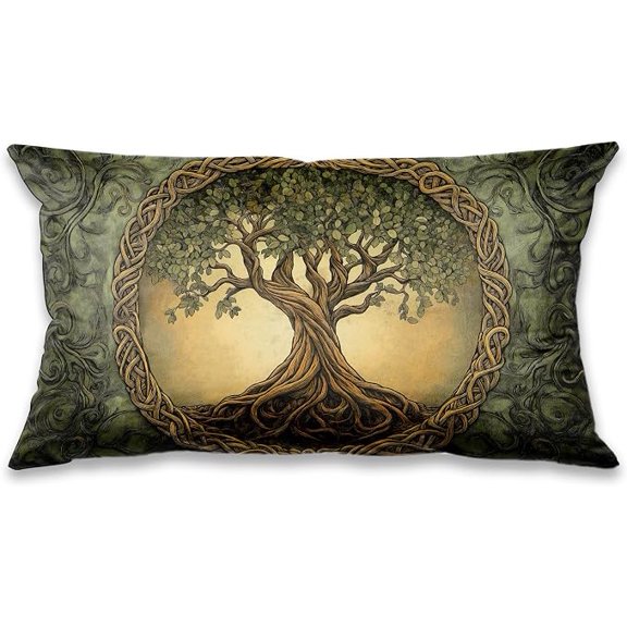 BRIG- Ancient Tree of Life Lumbar Pillow Covers Celtic Fantasy Forest 12 x 20 Inches