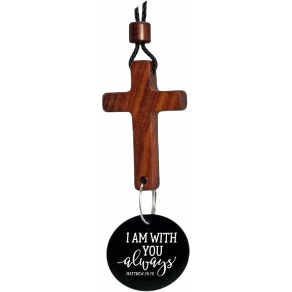 BRIG- Cross Charm for Car Mirror Hanging, Scan Phone for Daily Bible Verse, Easter Christian Gift for Men Women, Jesus Rear View Mirror Decor Ornament Accessories with I Am with You Always, Black