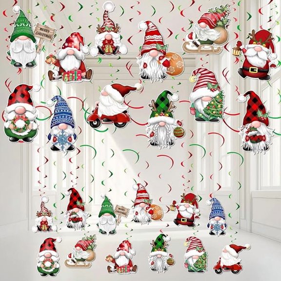 BRIG- Fayoo 54 Pcs Christmas Hanging Swirls Decorations Gnomes Ceiling Hanging Streamers Ornaments Xmas Red and White Cutouts Decor for Christmas Party Holiday Winter Home School Classroom Supplies