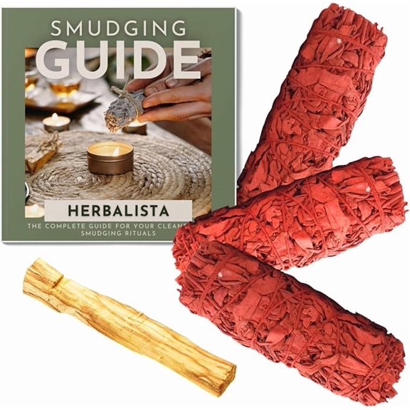 BRIG- Herbalista - Dragons Blood Sage & Palo Santo Smudge Kit | 3-Pack 4-Inch Dragons Blood Sage Bundles + 1 Palo Santo Stick & Complete Guide | Bold Cleansing Energy, Meditation, & Rituals