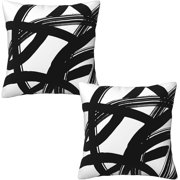 BRIG- Lcokin Abstract Striped Throw Pillow Covers 2 Pack Black White 18 x 18 Inches