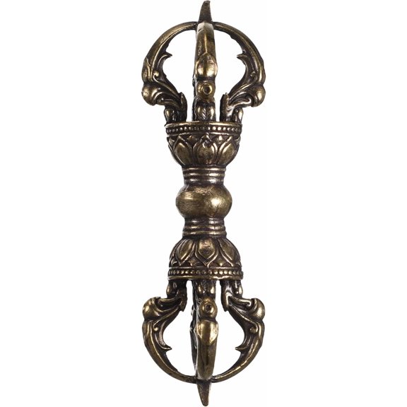 BRIG- Mini Brass Vajra Dorje Decor, 3.5inch Vintage Vajra Pestle Ornament Antique Buddhism Feng Shui Decoration Tibetan Buddhism Phurba Amulet for Home Office Meditation Altar - Religious Mascot Gift