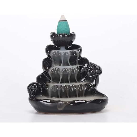 BRIG- Modern Zen Waterfall Burner - Black Lotus Design, White Ceramic, Relaxing Aroma Diffuser for Home Office Decor, Gift Idea
