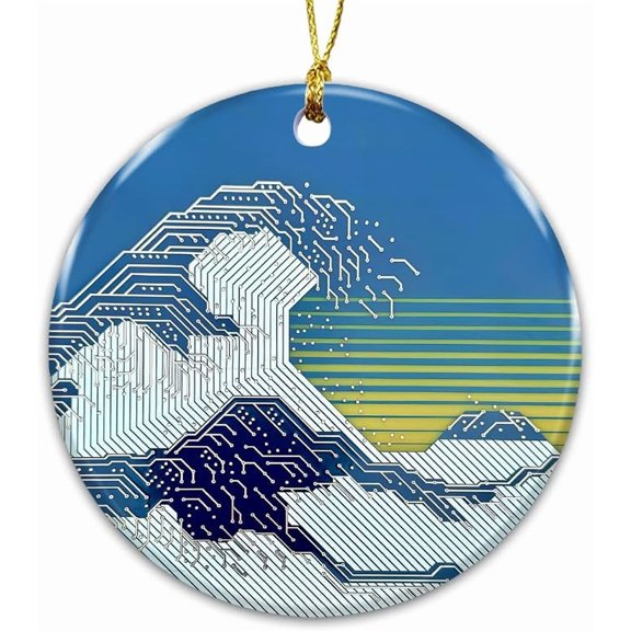 BRIG- Ninety-Seven | Ornament Voltage Wave Printed Circuit Board,Recycled Motherboard, Circuit Board Ornament, PCB Art,Computer Programmer, Xmas Tree Hanging Decoration
