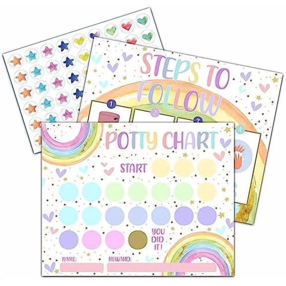 BRIG- Rainbow Potty Training Sticker Chart, 10 Potty Charts with 216 Round Stickers & 1 Instruction Sheet, Potty Reward Sticker Chart for Toddlers Girls - A16