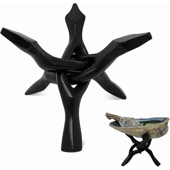 BRIG- Tripod Stand - Home Decor Holder for Abalone Shell for display or smudging, Crystal Ball, Trinket & Jewelry Dish, Bowls, Geodes, & More! Heavy Duty (4 INCH - Black Metal)