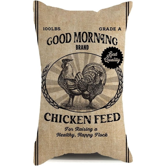 BRIG- Vintage Like Chicken Feed Sack Burlap Pillow, Home Decor Throw Pillow Cover Waist Lumbar Throw Pillow case Cushion Cover for Sofa Home Decorative Oblong 12x20 Inches