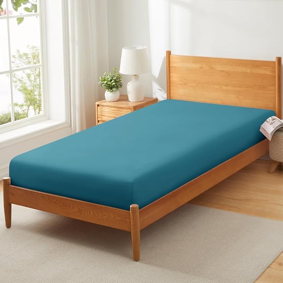 BRIG- Vonty Cot Fitted Sheet Microfiber Teal 31 x 75 Inches 12 Inch Deep Pocket