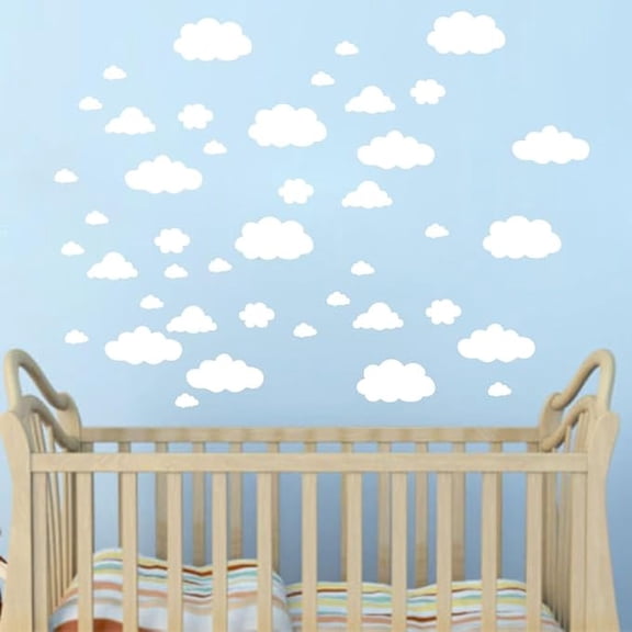 BRIG- White Cloud Wall Decals 42Pcs Removable Vinyl Peel and Stick Wall Stickers Waterproof Cloud Wall Art Decor for Kids Bedroom Nursery Classroom Living Room Baby Kids Room Home Ceiling Decor