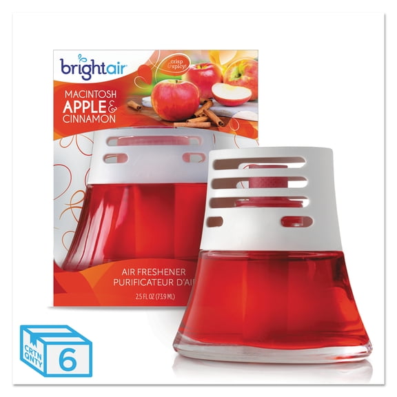 BRIGHT Air Scented Oil Air Freshener, Macintosh Apple and Cinnamon, Red, 2.5oz, 6/Carton