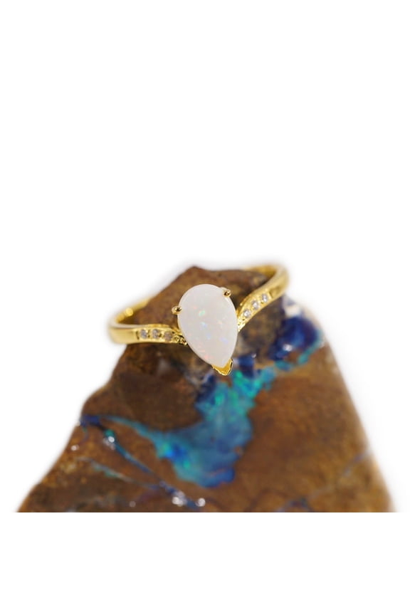BRIGHT DROP FLASH 18KT GOLD PLATED AUSTRALIAN WHITE OPAL RING