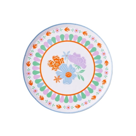 Bonjour Fête Fiesta Floral Small Paper Plates, Disposable Party Supplies, 8 Count, 8 Inch, Cinco De Mayo