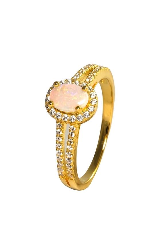 BRIGHT GEM 18KT GOLD PLATED AUSTRALIAN WHITE OPAL RING