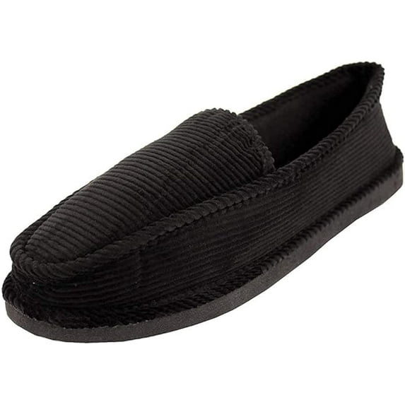 BRIGHT Men's Comfort Casual Corduroy House Shoes Slippers Black-Size 10