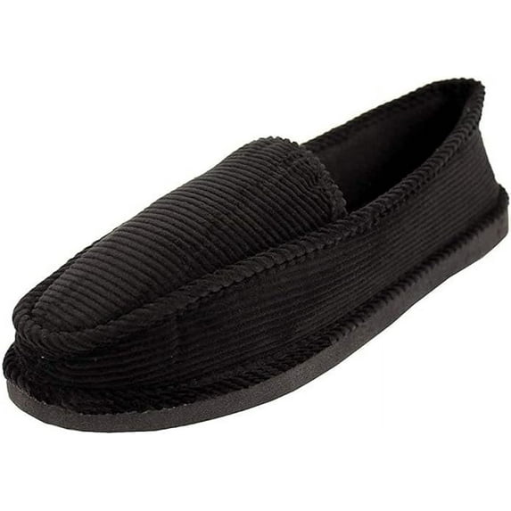 BRIGHT Men's Comfort Casual Corduroy House Shoes Slippers Black-Size 5