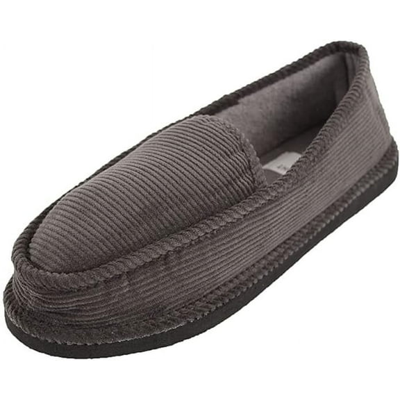 BRIGHT Men's Comfort Casual Corduroy House Shoes Slippers Grey-Size 10