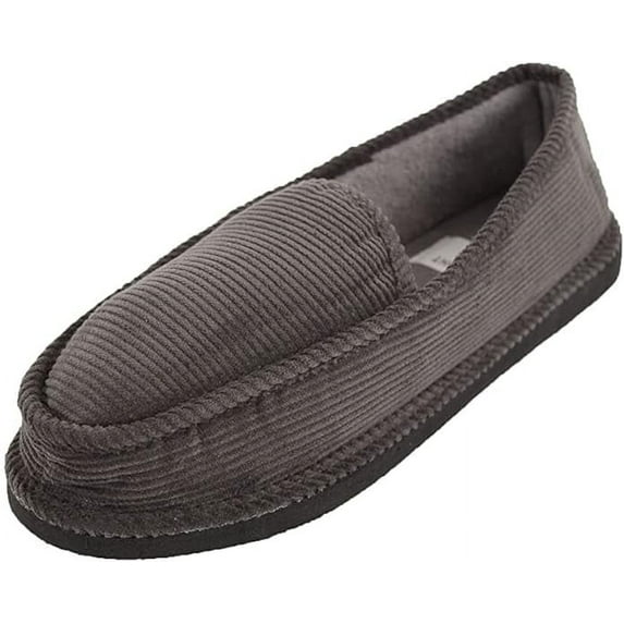 BRIGHT Men's Comfort Casual Corduroy House Shoes Slippers Grey-Size 14