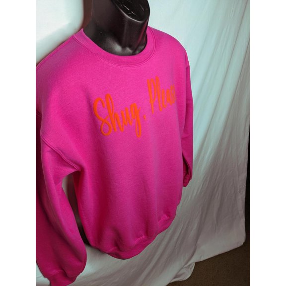 Hey Shug Puff Unisex Crew Neck Sweatshirt, Pink, XL