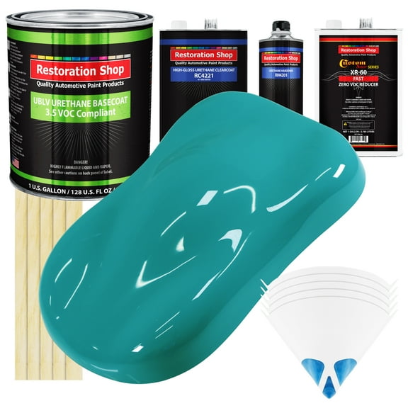 BRIGHT RACING AQUA Low Voc Urethane Basecoat/Clearcoat Car Auto Paint Complete FAST Gallon Kit - Restoration Shop