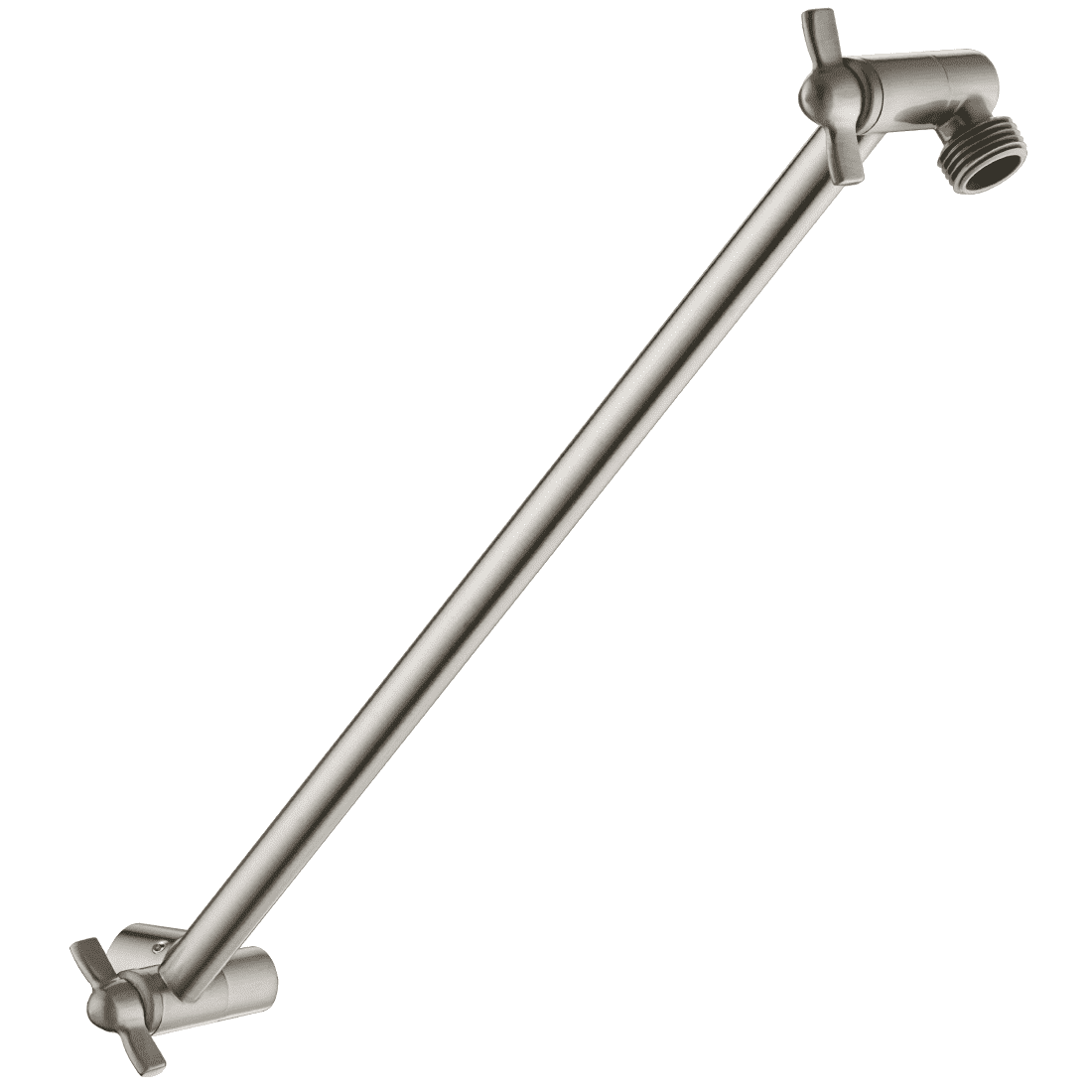 BRIGHT SHOWERS 15 Inch Extra Long Shower Head Extension Arm, Solid Brass Shower Arm Extender with Locking Screw for Rain and Handheld Showerhead, Height & Angle Adjustable, Brushed Nickel