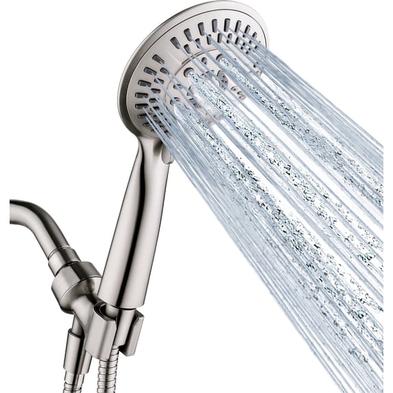 BRIGHT SHOWERS 9 Spray Settings Handheld Shower Head Set High Pressure Brushed Nickel Hand Held Showerhead with 60 Inch Flexible Shower Hose and Adjustable Shower Arm Mount Bracket