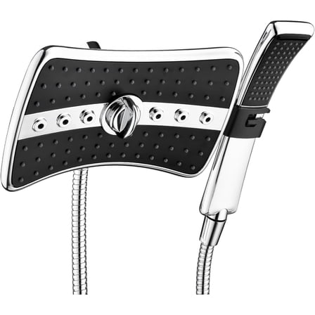 BRIGHT SHOWERS Dual Shower Head Combo Set, Handheld Showerhead Rainfall Shower Head Combo with Black Face, 60 Inch Long Stainless Steel Shower Hose, Chrome