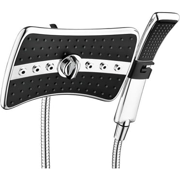 BRIGHT SHOWERS Dual Shower Head Combo Set, Handheld Showerhead Rainfall Shower Head Combo with Black Face, 60 Inch Long Stainless Steel Shower Hose, Chrome