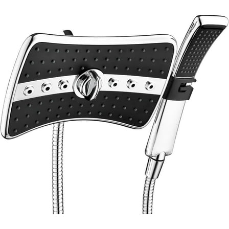 BRIGHT SHOWERS Dual Shower Head Combo Set, Handheld Showerhead Rainfall Shower Head Combo with Black Face, 60 Inch Long Stainless Steel Shower Hose, Chrome