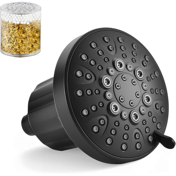 BRIGHT SHOWERS Filtered Shower Head, High Pressure Shower Filter for Hard Water to Remove Chlorine and Impurities, 8 Spray Modes Water Softener Showerhead for Hair and Skin Care, Matte Black