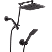 BRIGHT SHOWERS High Pressure Rain Shower Head Combo with Double Extension Arm, 8 Inch Rainfall Shower Head with Handheld Spray, Height Adjustable Dual Square Sh