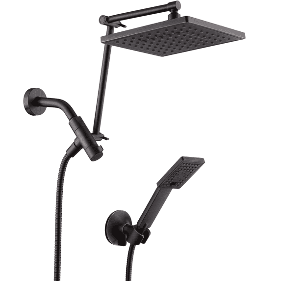 BRIGHT SHOWERS High Pressure Rain Shower Head Combo with Double Extension Arm, 8 Inch Rainfall Shower Head with Handheld Spray, Height Adjustable Dual Square Showerhead Set, Oil-Rubbed Bronze
